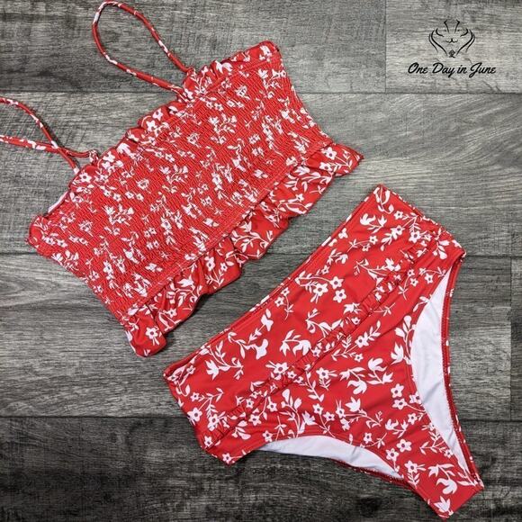 Moshengqi Bandeau Smocked Bikini Swimsuit Size S - Picture 2 of 8